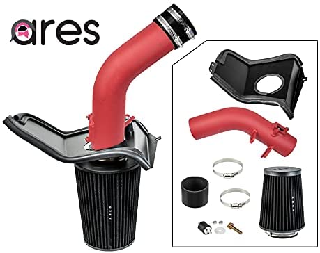 BLACK Heat Shield Cold Air Intake + Red Filter 08-14 Compatible With WRX/STI 2.5L TurboCold Air Intake w/ Heat Shield