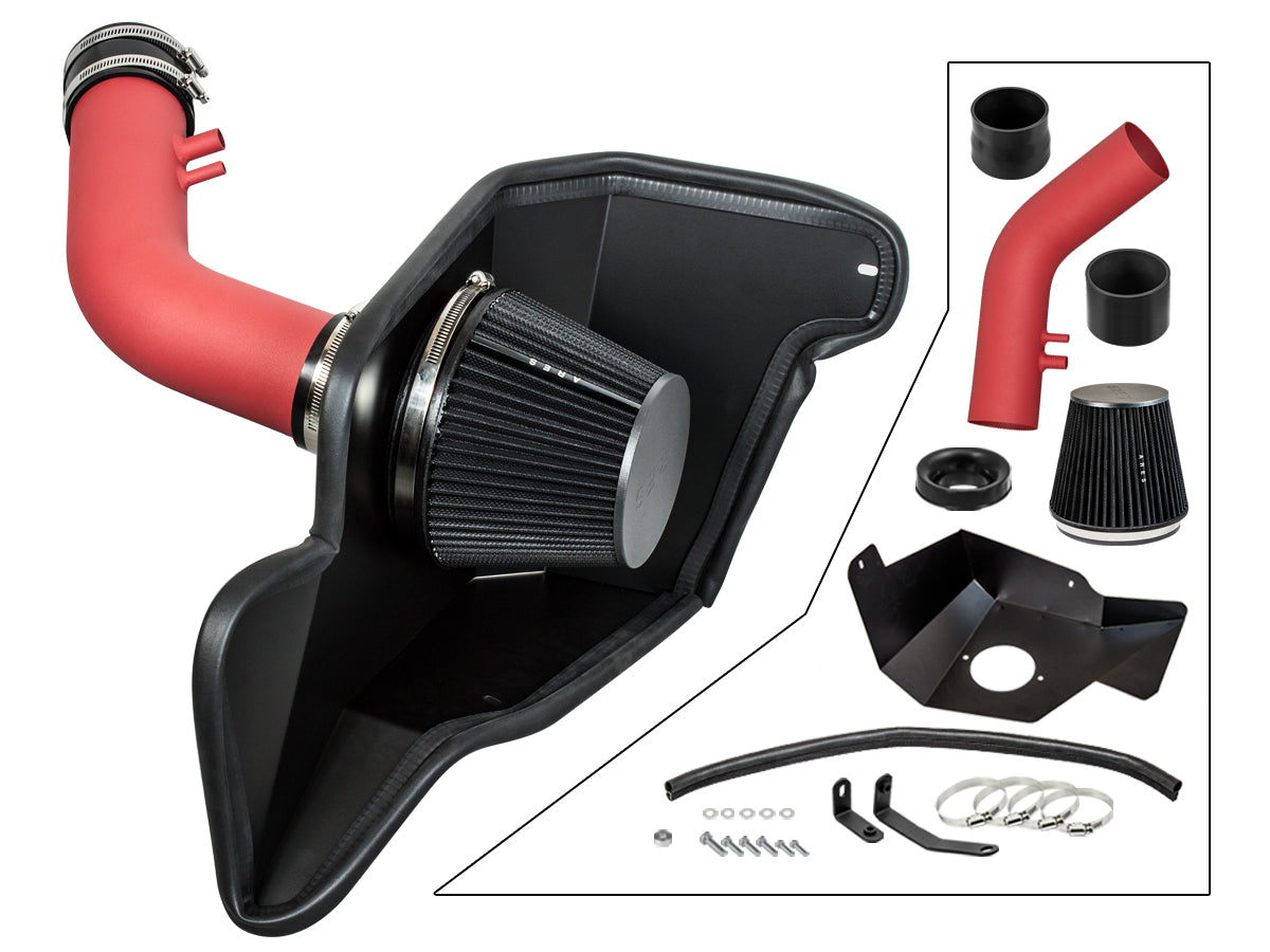 Red 3.5" Cold Air Intake Kit + Filter Het Shield Compatible For 12-15 Camaro 3.6L V6