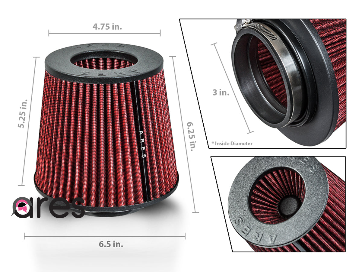 Ares Red 3" Universal Dry Air Filter Cone Dry Filter Replacement