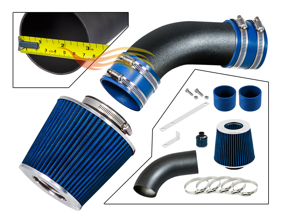 ARES MATTE BLACK PIPE BLUE - SHORT RAM INTAKE Compatible For 02-05 AUDI A4 / A6 ASI-AD-AR02BLB