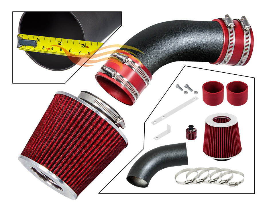 ARES MATTE BLACK PIPE RED - SHORT RAM INTAKE Compatible For 02-05 AUDI A4 / A6 ASI-AD-AR02RDB