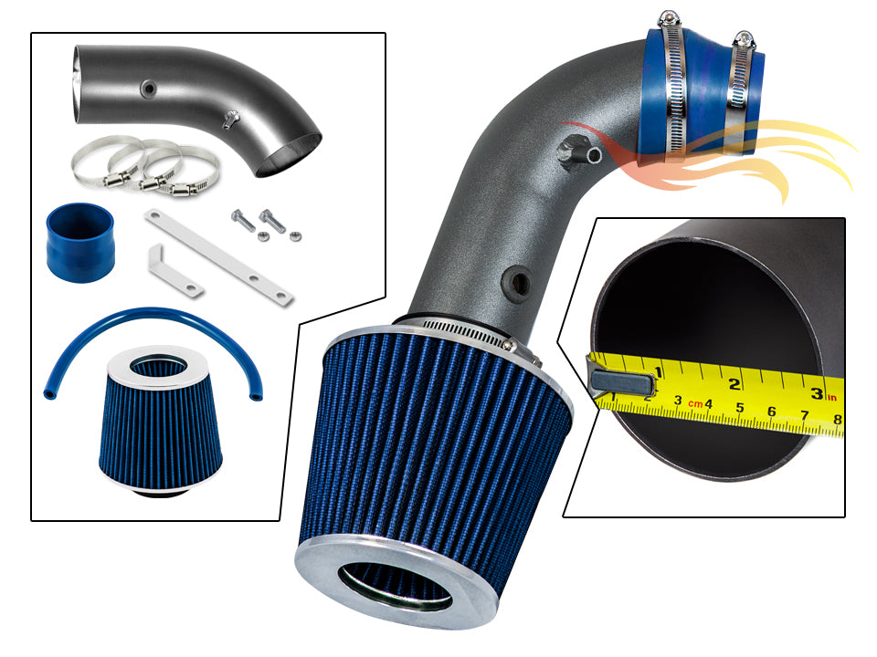 ARES Ares Motorsports MATTE BLACK PIPE BLUE - SHORT RAM INTAKE Compatible For 04-08 Chevy AVEO/DAEWOO LANOS VCWSI-CH-V24BLB