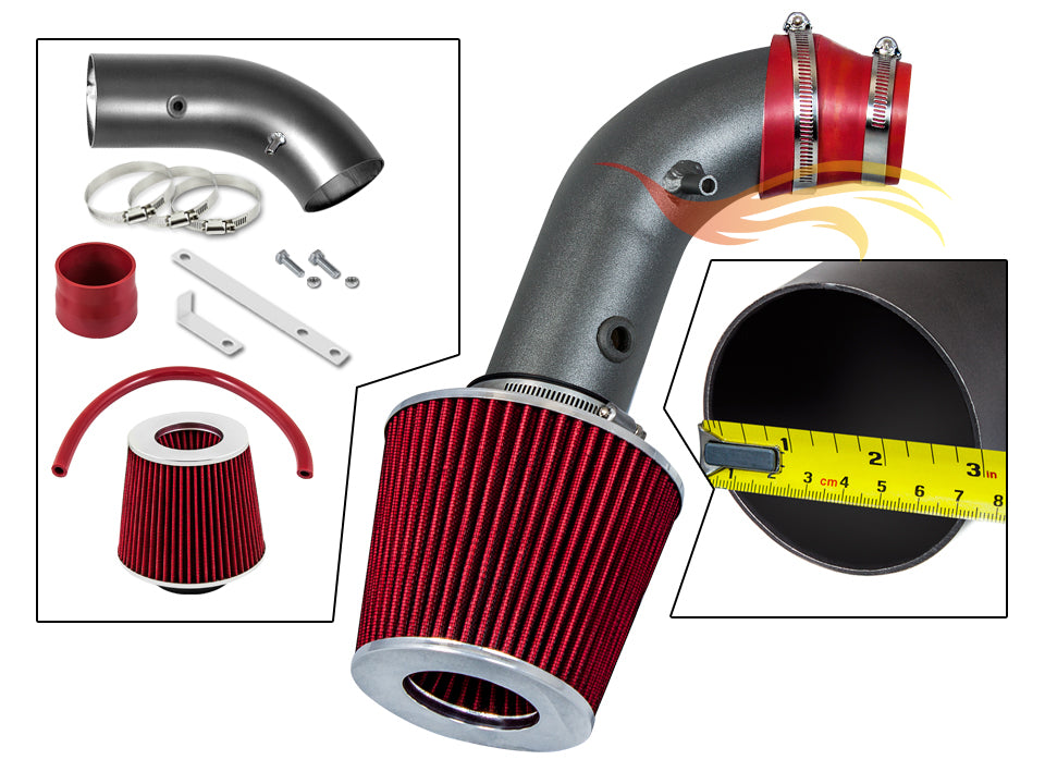 ARES Ares Motorsports MATTE BLACK PIPE RED - SHORT RAM INTAKE Compatible For 04-08 Chevy AVEO/DAEWOO LANOS VCWSI-CH-V24VDB