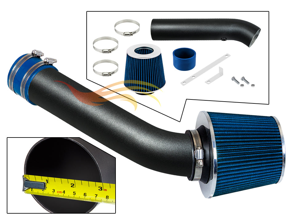 ARES MATTE BLACK PIPE BLUE SHORT RAM INTAKE Compatible For 98-02 CHEVY CAVALIER/PONTIAC SUNFIRE