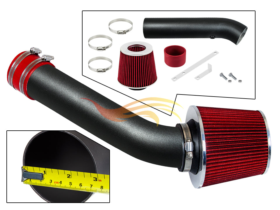 ARES MATTE BLACK PIPE RED SHORT RAM INTAKE Compatible For 98-02 CHEVY CAVALIER/PONTIAC SUNFIRE
