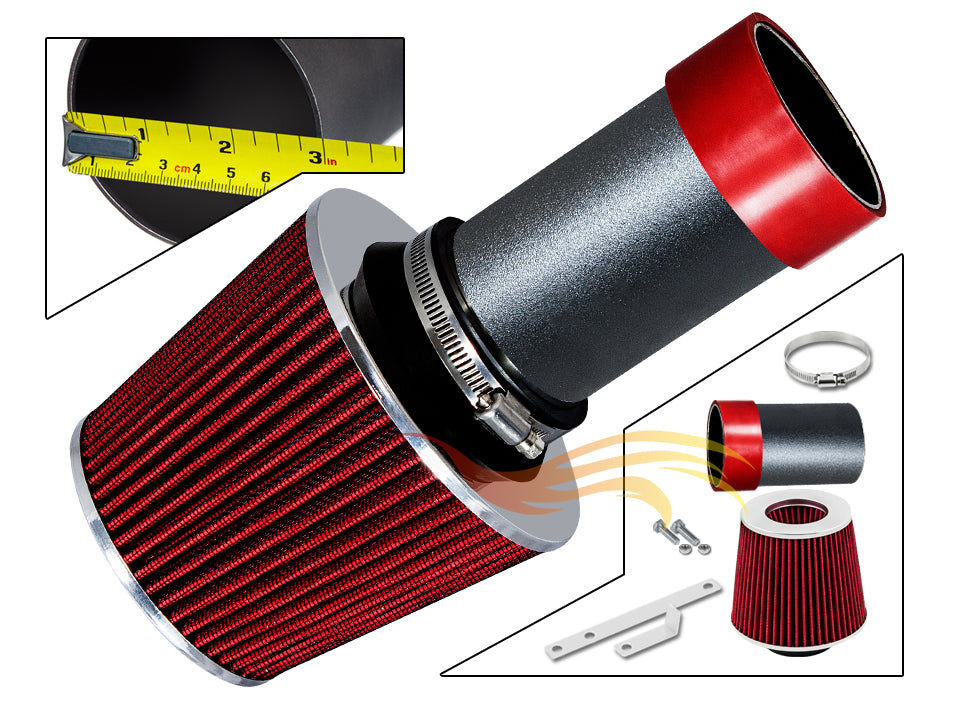 ARES MATTE BLACK PIPE RED SHORT RAM INTAKE Compatible For 98-04 CHRYSLER 300M / LHS/CONCORDE/EAGLE VISION