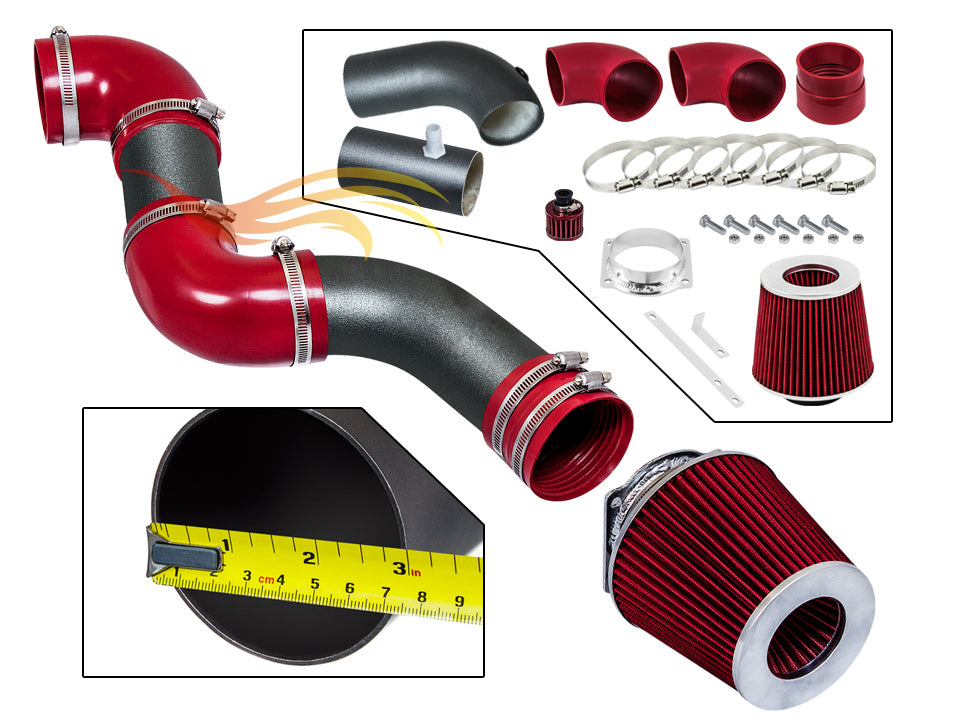 ARES MATTE BLACK PIPE RED SHORT RAM INTAKE Compatible For 96-02 Compatible Ford CROWN VICTORIA/TOWN CAR/GRAND MARQUIS V8
