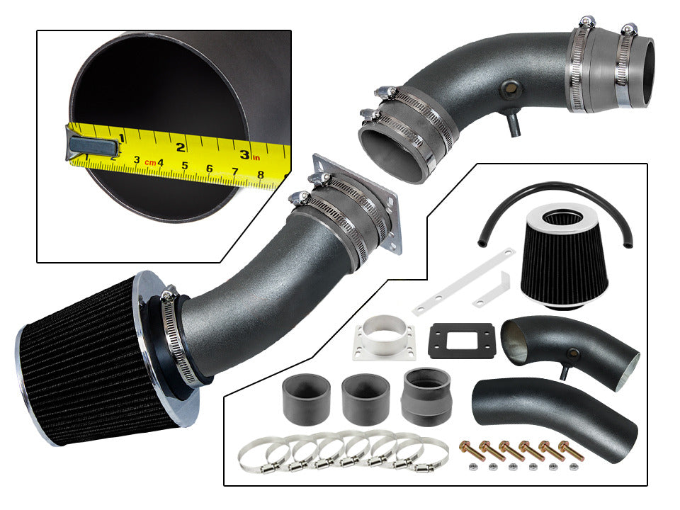 ARES MATTE BLACK PIPE GRAY SHORT RAM INTAKE Compatible For 95-97 Compatible Ford Ranger/MAZDA B2300