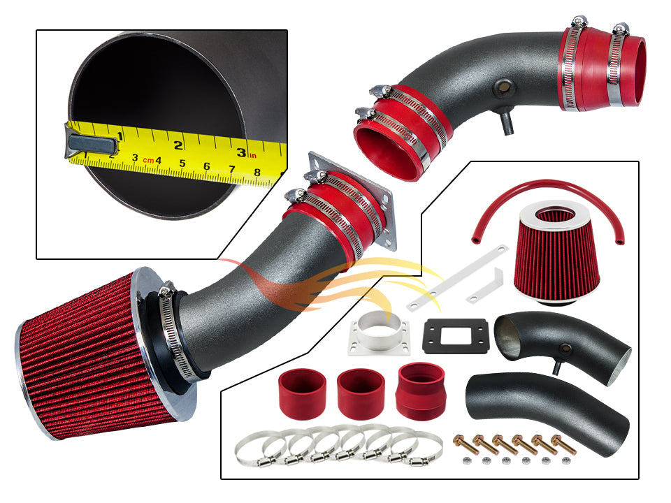 ARES MATTE BLACK PIPE RED SHORT RAM INTAKE Compatible For 95-97 Compatible Ford Ranger/MAZDA B2300