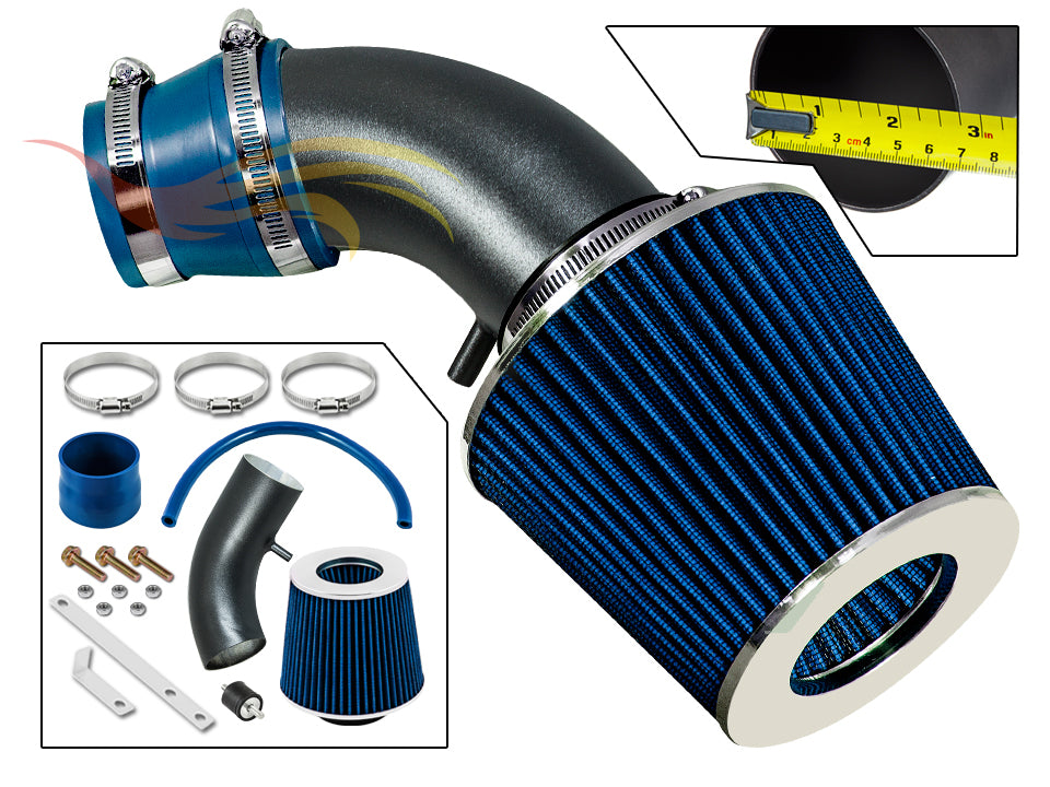ARES MATTE BLACK PIPE BLUE SHORT RAM INTAKE Compatible For 01-09 PT Cruiser 2.4 Non-Turbo Ram…