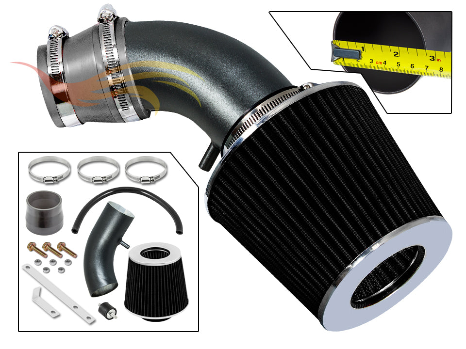 ARES MATTE BLACK PIPE GRAY SHORT RAM INTAKE Compatible For 01-09 PT Cruiser 2.4 Non-Turbo Ram…