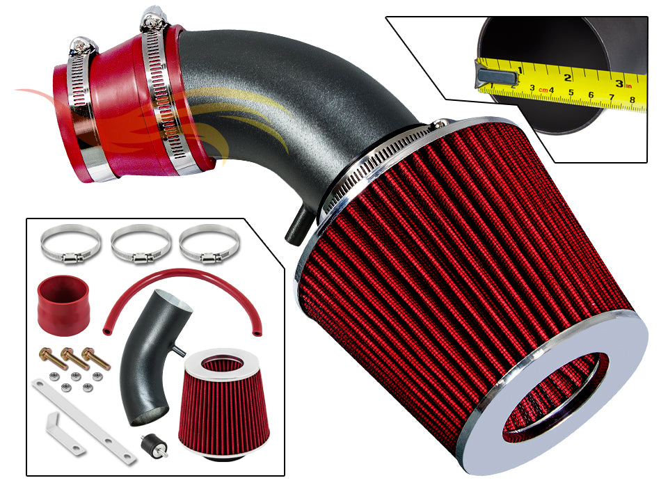 ARES MATTE BLACK PIPE RED SHORT RAM INTAKE Compatible For 01-09 PT Cruiser 2.4 Non-Turbo Ram…