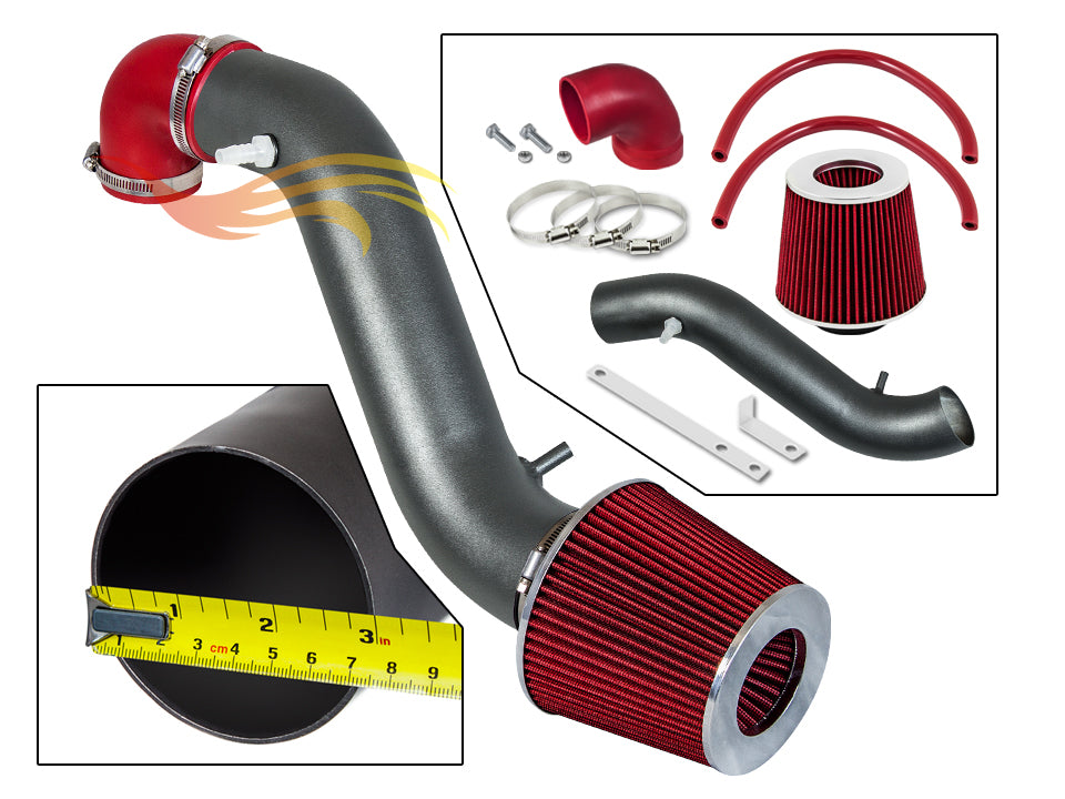 ARES Ares Motorsports MATTE BLACK PIPE RED - SHORT RAM INTAKE Compatible For 93-98 JEEP Cherokee 4.0L L6 (Larado only) VCWSI-JP-V15VDB